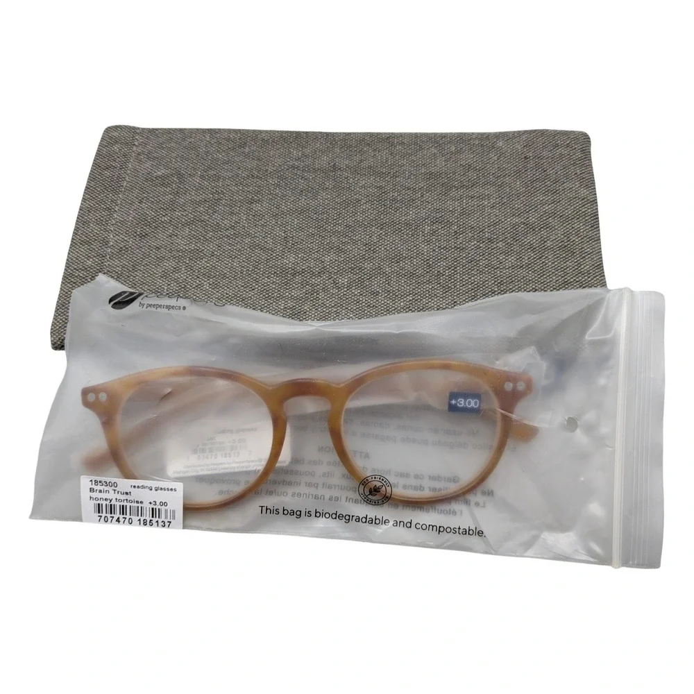 Peepers‎ Brain Trust Honey Tortoise Reading Glasses +3.00 Round Retro 185300